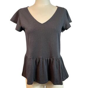 LOFT Charcoal Gray V-Neck Peplum Tee